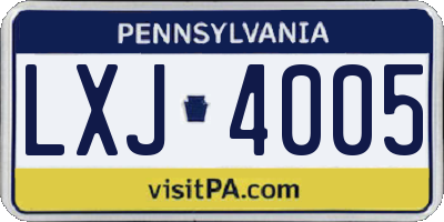PA license plate LXJ4005