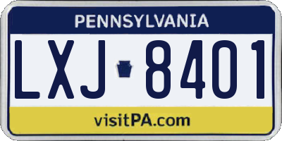 PA license plate LXJ8401