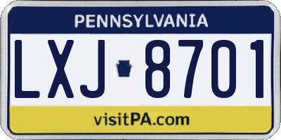 PA license plate LXJ8701