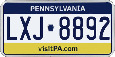 PA license plate LXJ8892