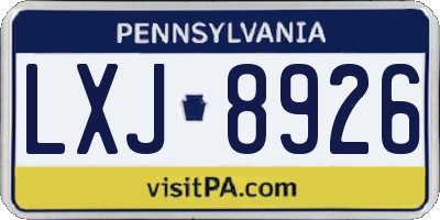 PA license plate LXJ8926