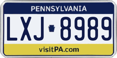 PA license plate LXJ8989