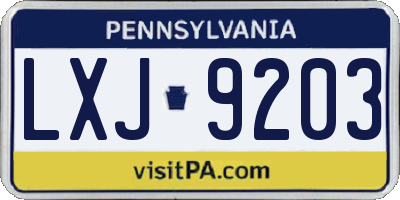 PA license plate LXJ9203