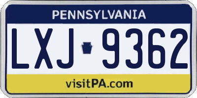 PA license plate LXJ9362