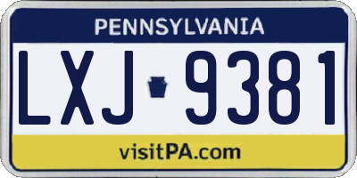 PA license plate LXJ9381