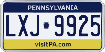 PA license plate LXJ9925