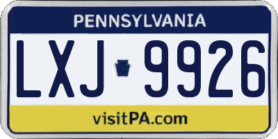 PA license plate LXJ9926