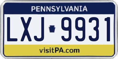 PA license plate LXJ9931