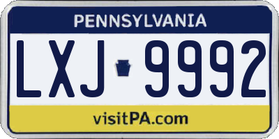 PA license plate LXJ9992