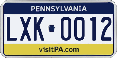 PA license plate LXK0012