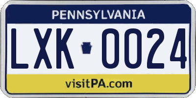 PA license plate LXK0024