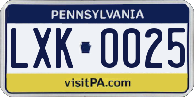 PA license plate LXK0025