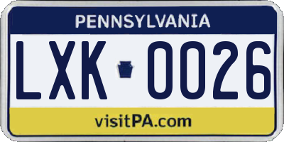 PA license plate LXK0026