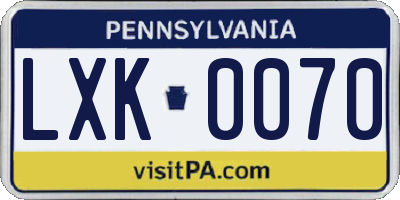 PA license plate LXK0070