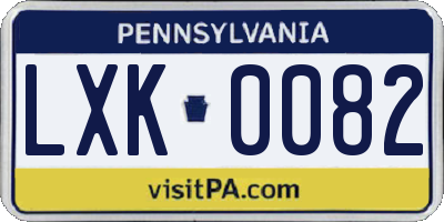 PA license plate LXK0082