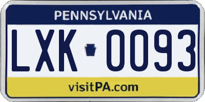 PA license plate LXK0093