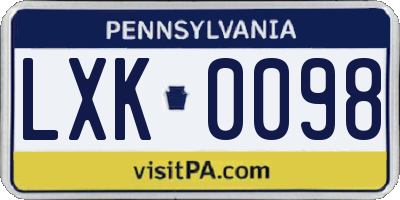 PA license plate LXK0098