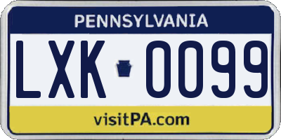 PA license plate LXK0099