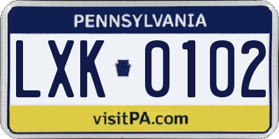 PA license plate LXK0102