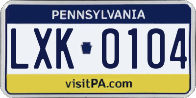 PA license plate LXK0104