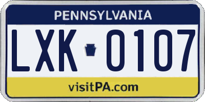 PA license plate LXK0107