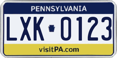 PA license plate LXK0123