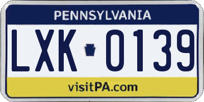 PA license plate LXK0139