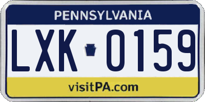 PA license plate LXK0159