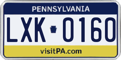 PA license plate LXK0160