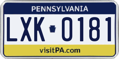 PA license plate LXK0181