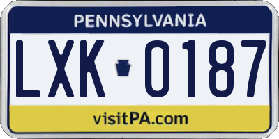 PA license plate LXK0187