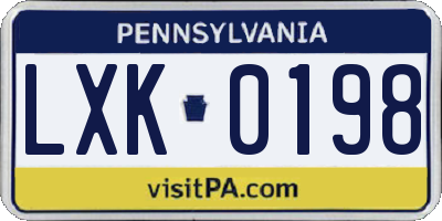 PA license plate LXK0198