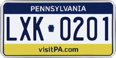 PA license plate LXK0201