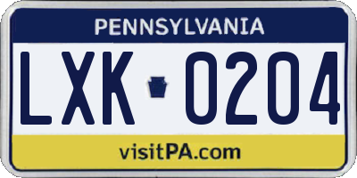 PA license plate LXK0204