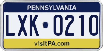 PA license plate LXK0210