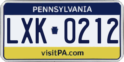 PA license plate LXK0212