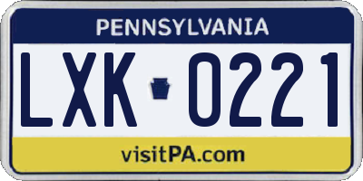 PA license plate LXK0221
