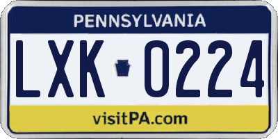 PA license plate LXK0224
