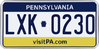 PA license plate LXK0230