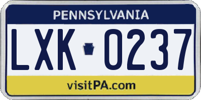 PA license plate LXK0237