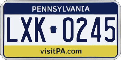 PA license plate LXK0245