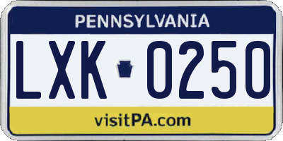 PA license plate LXK0250