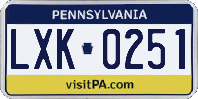 PA license plate LXK0251