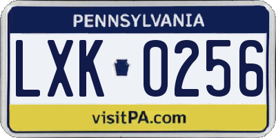 PA license plate LXK0256