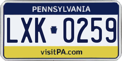 PA license plate LXK0259