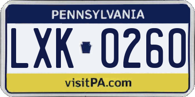 PA license plate LXK0260