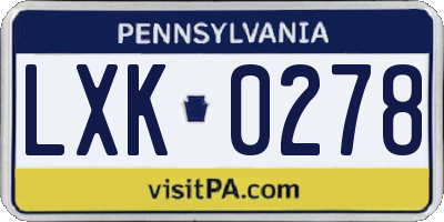 PA license plate LXK0278