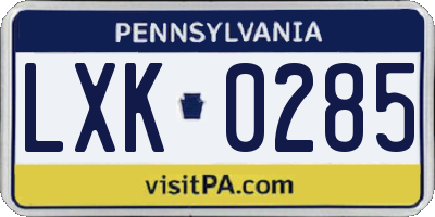 PA license plate LXK0285