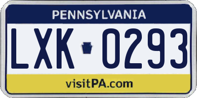 PA license plate LXK0293