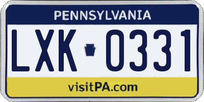 PA license plate LXK0331